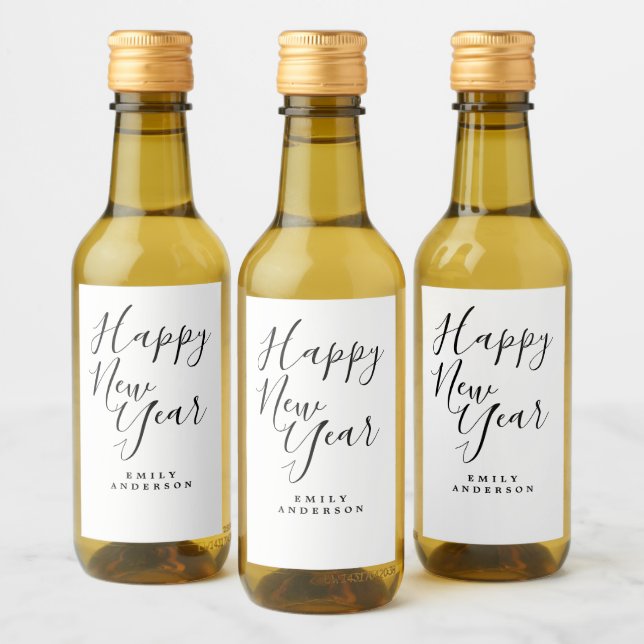 Feliz Año Nuevo Fiesta personalizado blanco negro (Botellas)
