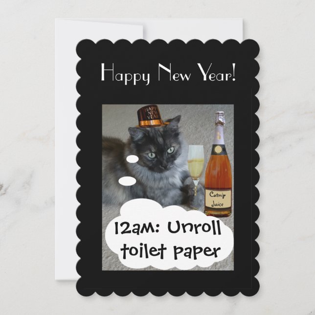 Feliz Año Nuevo (gato) Invitación de RoseWrites (Anverso)