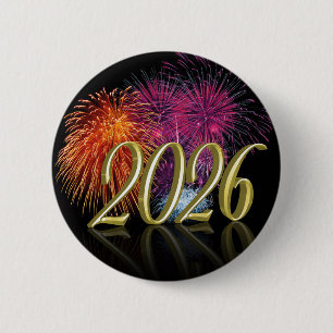 Feliz Año Nuevo Gold 2026 Botón de Fuegos Artifici