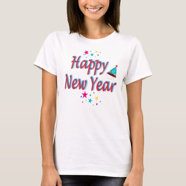 Feliz Año Nuevo Gran Mensaje Fiesta Camiseta (Anverso)