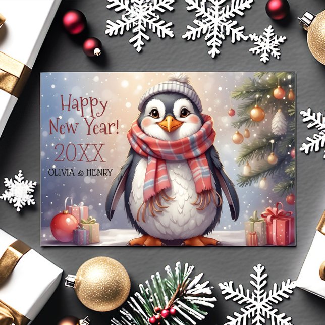 feliz año nuevo lindo pingüino tarjeta de vacacion (Subido por el creador)