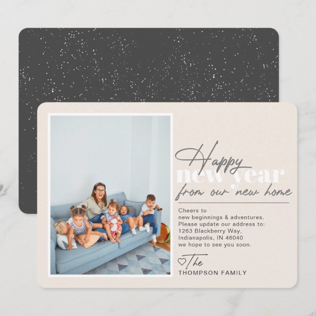 Feliz Año Nuevo moviendo Invitación Tan Foto (Anverso / Reverso)