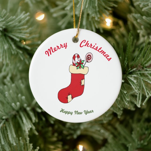 Feliz Año Nuevo Ornamento cerámico (Árbol)