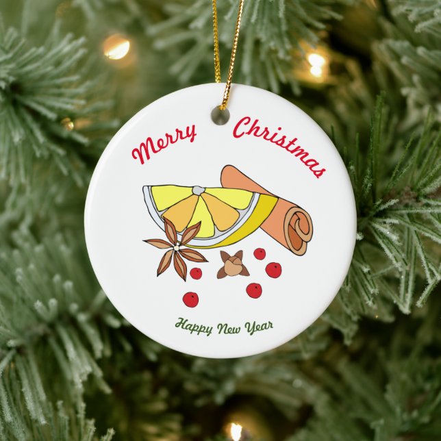 Feliz Año Nuevo Ornamento cerámico (Árbol)