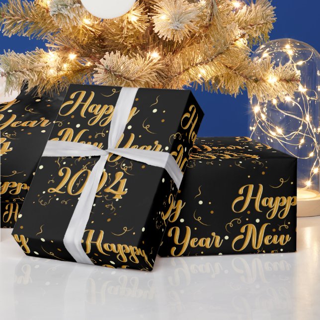 Feliz Año Nuevo Papel de envolvimiento negro (Vacaciones)