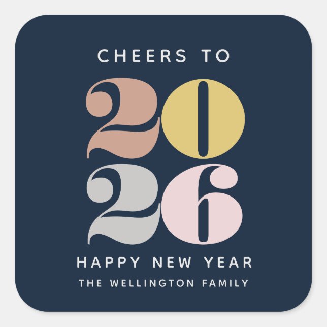 Feliz Año Nuevo Pegatina Azul (Anverso)