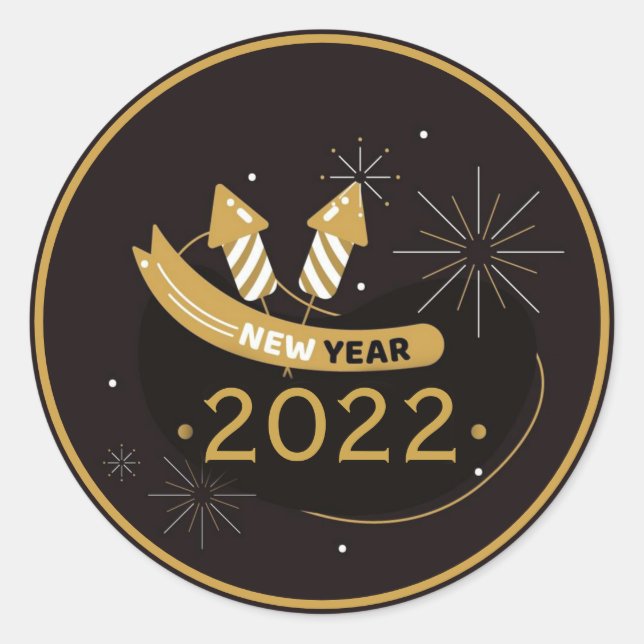 Feliz Año Nuevo Pegatina de Ronda Clásica (Anverso)