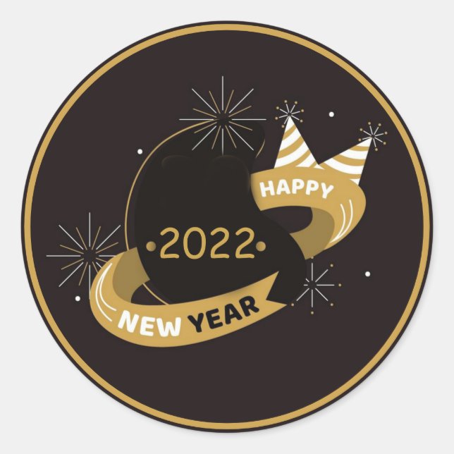Feliz Año Nuevo Pegatina de Ronda Clásica (Anverso)