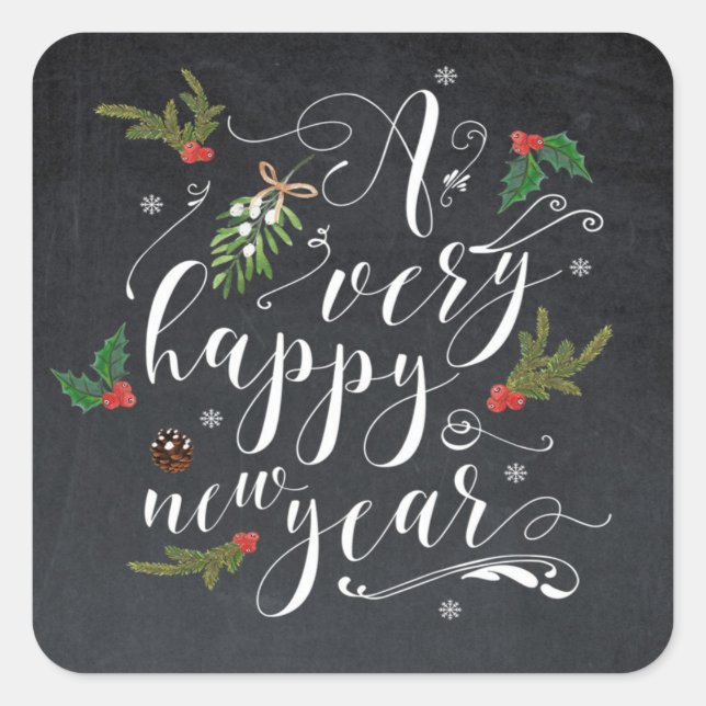 feliz año nuevo pegatina de vacaciones etiqueta ho (Anverso)