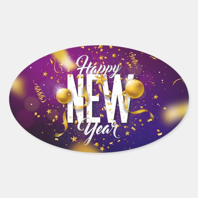Feliz Año Nuevo Pegatina Ovalada (Anverso)