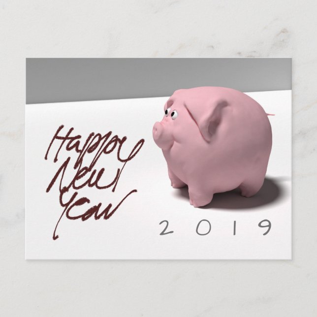 Feliz año nuevo PIg 3D personalizado tarjeta posta (Anverso)