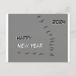 Feliz Año Nuevo, Polvo Geese. Postales de texto