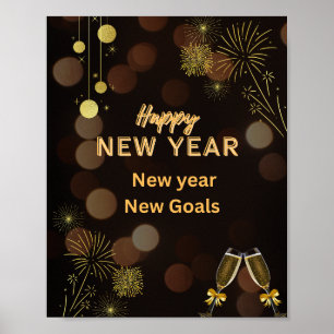 Feliz Año Nuevo - Póster Dorado Marrón 