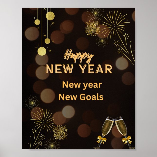 Feliz Año Nuevo - Póster Dorado Marrón  (Frente)