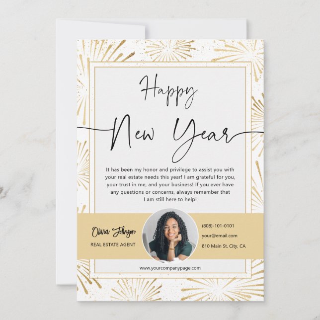 Feliz Año Nuevo Real Foto Tarjeta de agradecimient (Anverso)