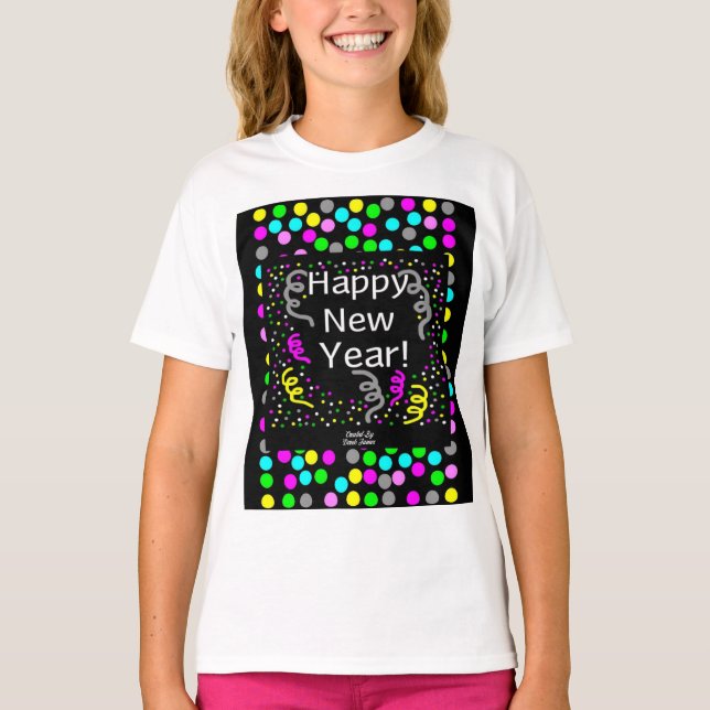Feliz Año Nuevo saludos Chicas Camiseta Blanca Bás (Anverso)