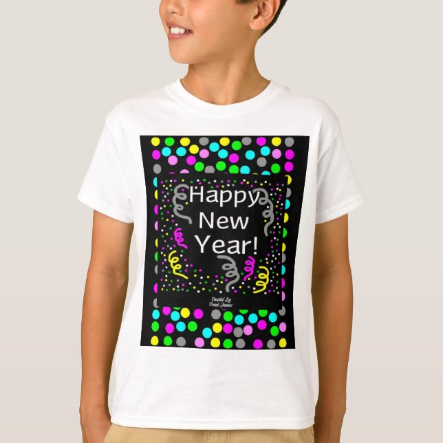 Feliz Año Nuevo Saludos Niños Camiseta Blanca Bási (Anverso)
