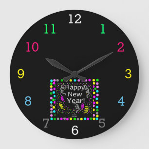 Feliz Año Nuevo saludos Reloj de pared acrílico