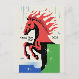 Feliz Año Nuevo Tarjeta 2026 Caballo Rojo Estilo V