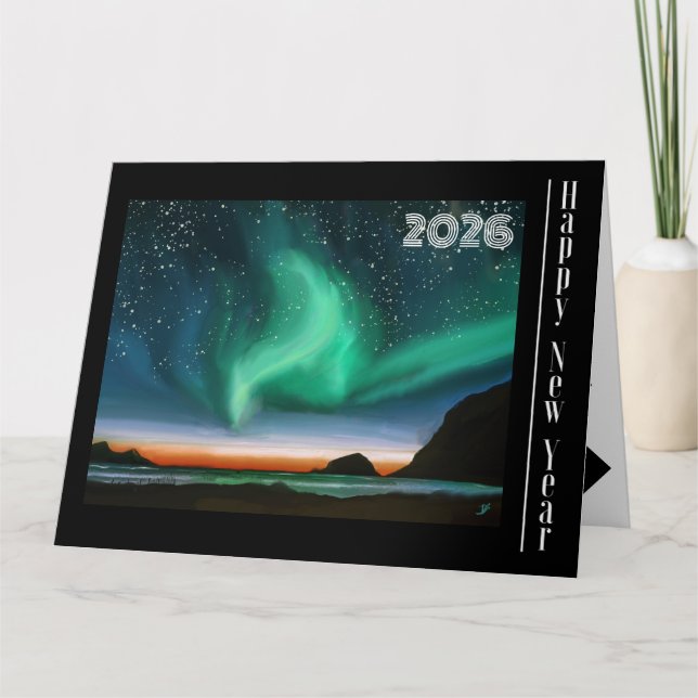 Feliz Año Nuevo - Tarjeta Aurora Borealis (Anverso)