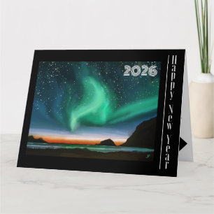 Feliz Año Nuevo - Tarjeta Aurora Borealis