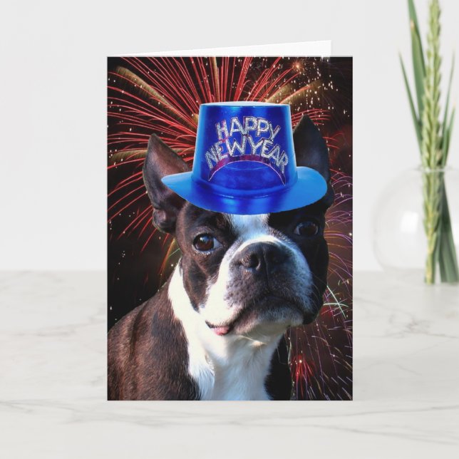 Feliz Año Nuevo tarjeta de bienvenida de Boston te (Anverso)