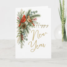 Feliz Año Nuevo Tarjeta de Pareja de Cardenal Invi