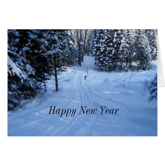Feliz Año Nuevo-Woods Winter Scenter Card (Anverso (Horizontal))