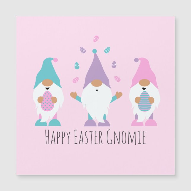 Feliz Año Pascua Gnomie jadeando huevos de Pascua (Anverso)