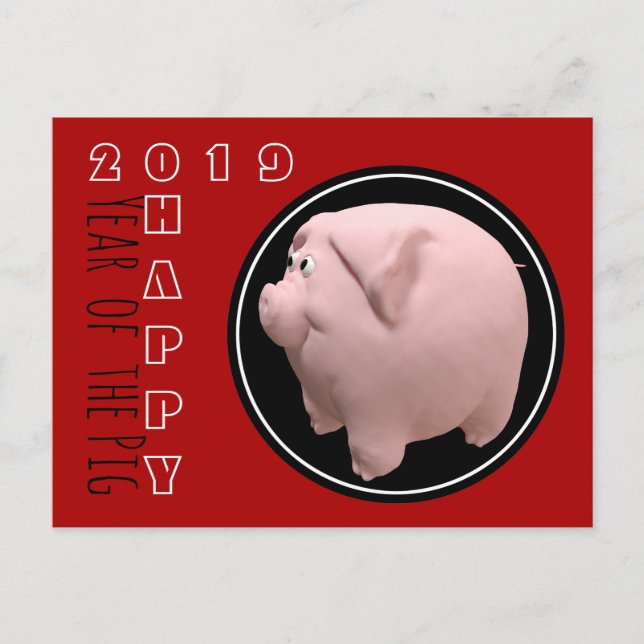 Feliz Año PIg 2019 3D Elegir postal color 1 (Anverso)