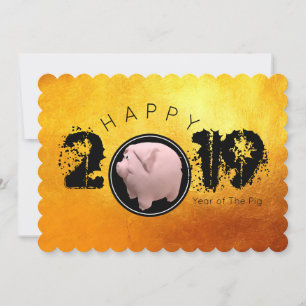 Feliz año PIg 2019 Tarjeta plana 3D original 1