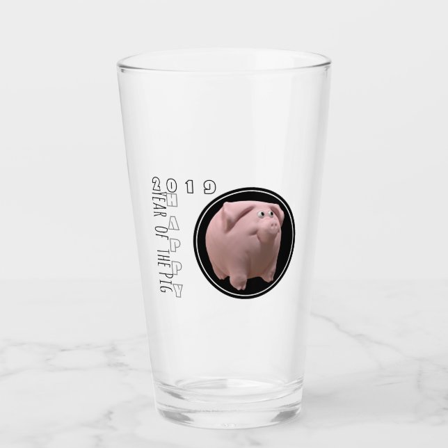 Feliz Año PIg 2019 Vidrio de bebida 3D 2 (Anverso)