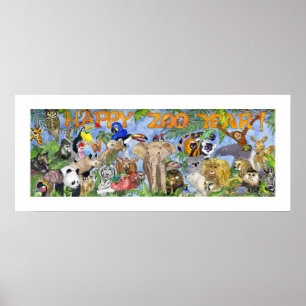 Feliz Año Zoológico Animales Niños Impresión de Ar