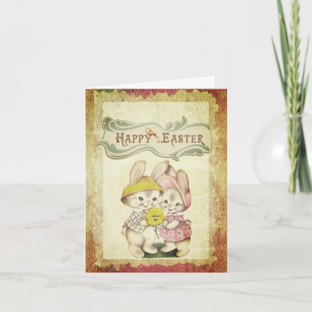 Feliz anticuario de Pascua con tarjeta de Pascua (Anverso)