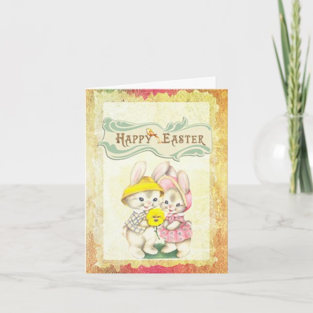 Feliz anticuario de Pascua con tarjeta de Pascua (Anverso)