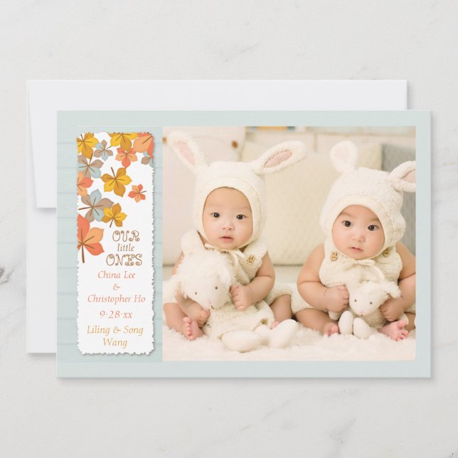 Feliz anuncio del nacimiento de la foto en otoño (Anverso)