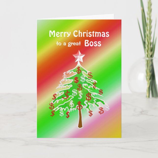 Feliz Árbol de Dinero de Navidad para Jefe (Anverso)