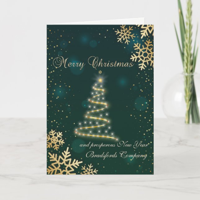 Feliz Árbol de Navidad Copos de nieve de oro, verd (Anverso)
