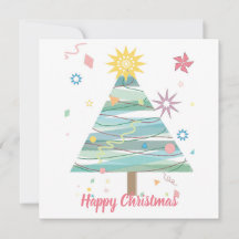 Feliz árbol de Navidad estilizado, postal de invit