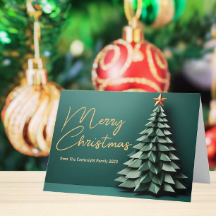 Feliz Árbol de Navidad Hermoso Verde Dorado plegad