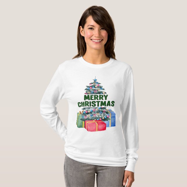 Feliz Árbol De Navidad Y Camiseta De Regalos (Anverso completo)