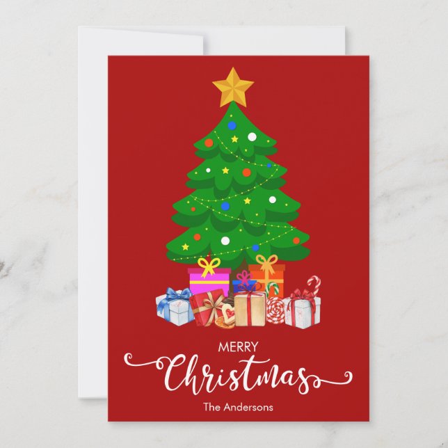 Feliz Árbol De Navidad Y Presenta Tarjeta De Navid (Anverso)