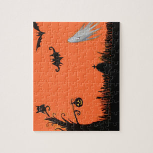 Feliz árbol fantasma de Halloween rompecabezas con