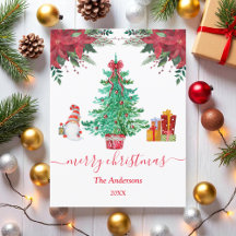 Feliz Árbol navideño Santa tarjeta roja verde