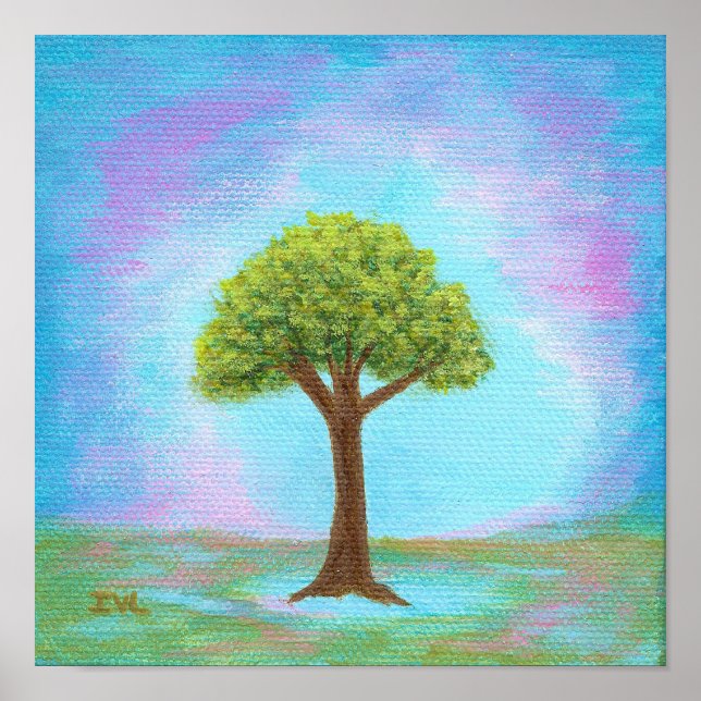 Feliz árbol pequeño y emocionante paisaje arte azu (Frente)