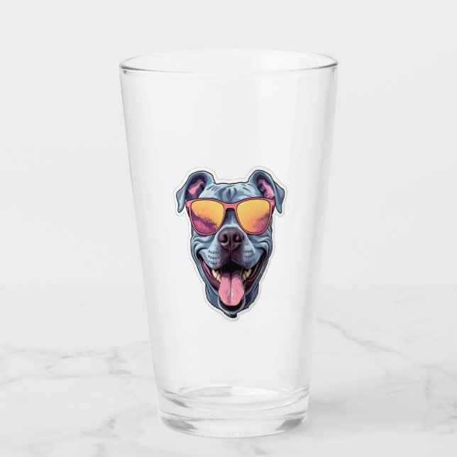 Feliz azul Pitbull con gafas de sol (Anverso)