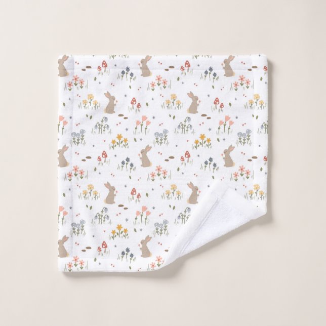Feliz baño de la conejita de Pascua Wildflowers Cu (Toallita)