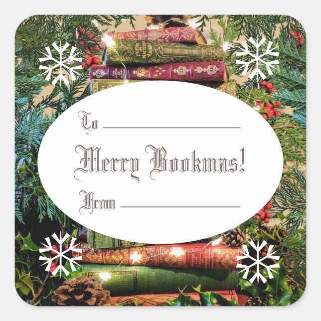 ¡Feliz Bookmas! Pegatina cuadrado de Bookstack (Anverso)
