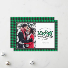 FELIZ Búfalo de Navidad Plaid Green Photo Card