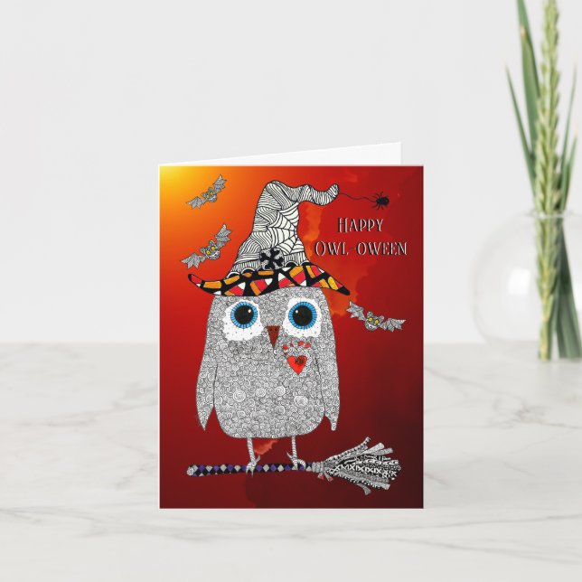 Feliz búho de Halloween con tarjeta de saludo de b (Anverso)